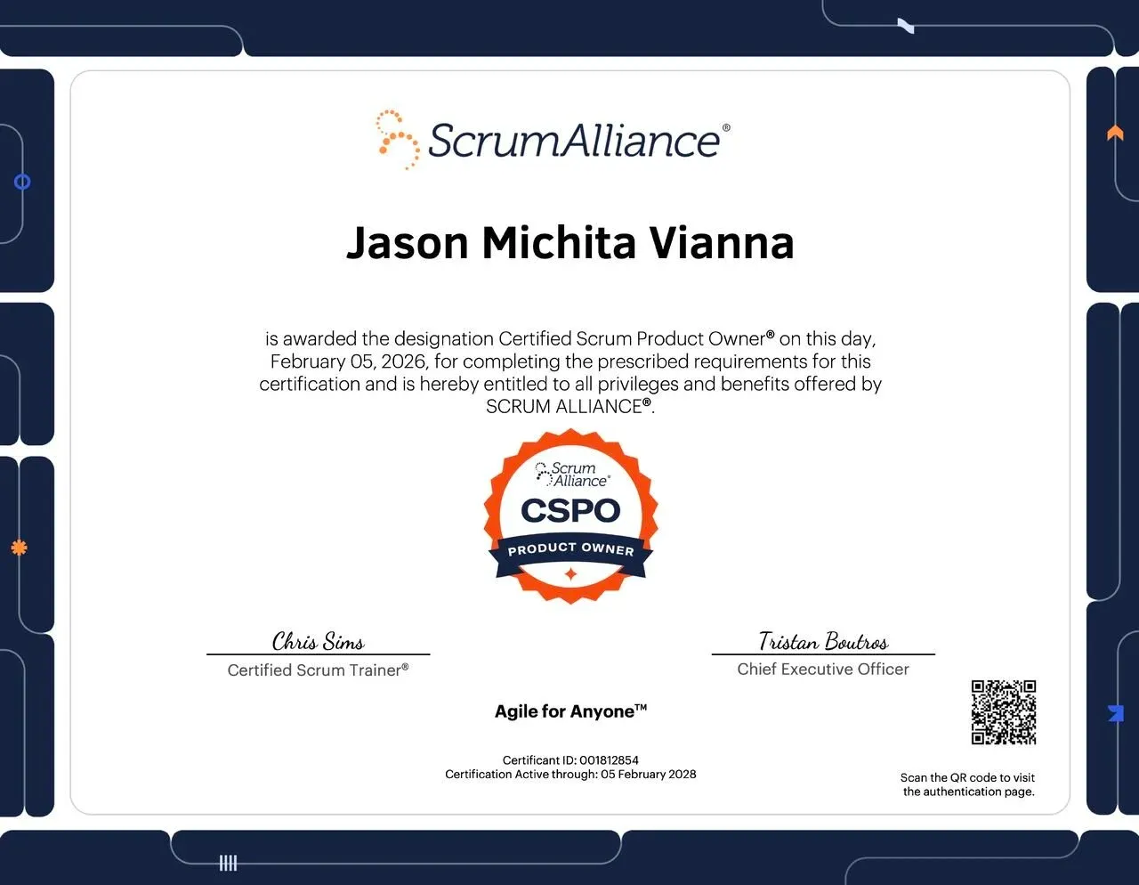 Certified Scrum Product Owner® credential from Scrum Alliance
